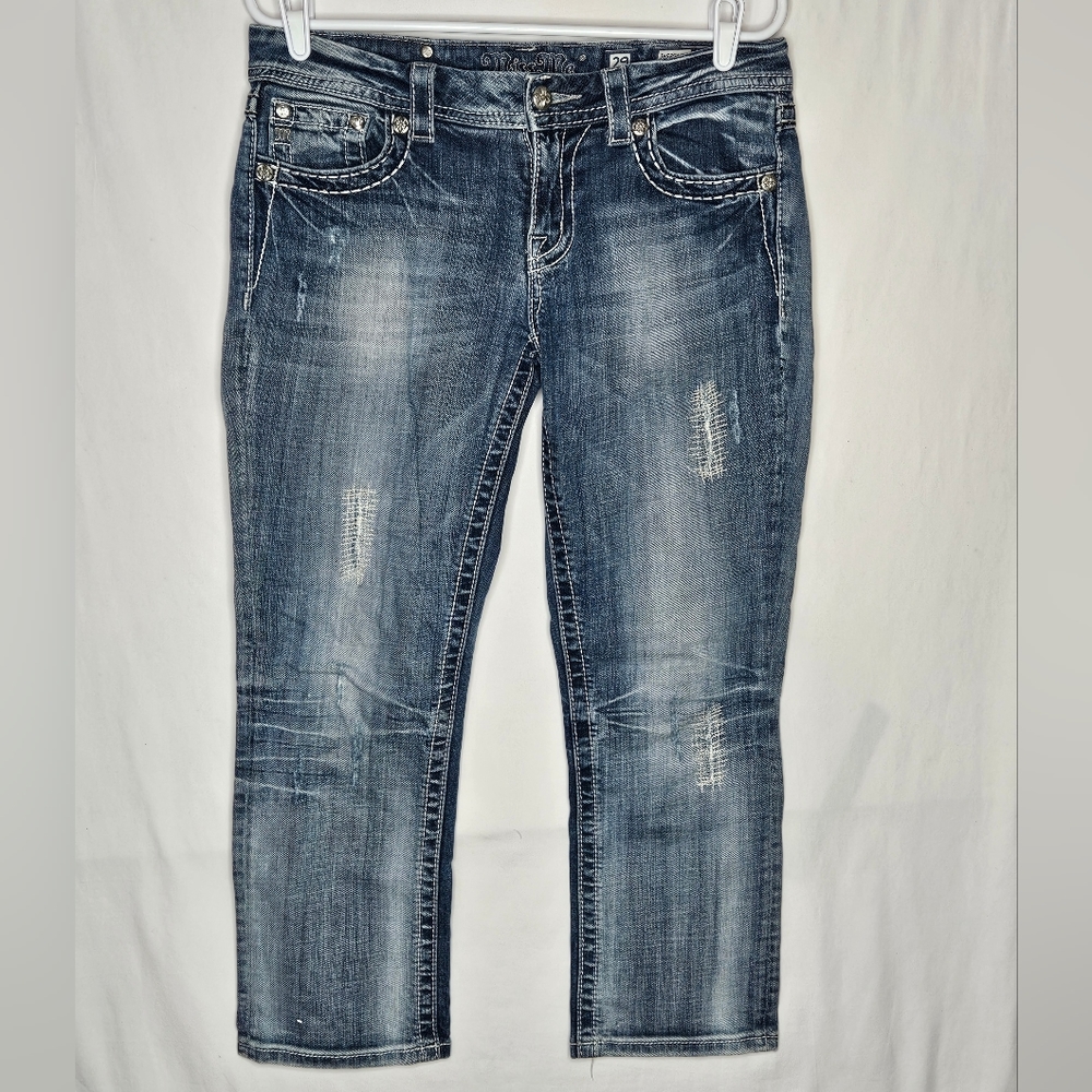Miss Me Womens Mid Rise Easy CapriJeans Cross Embellished JE5854EP3Size 29